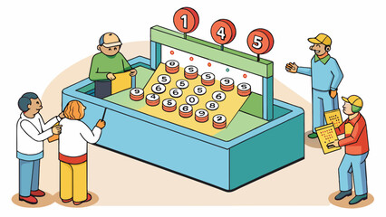 Poster - A lottery drawing Random numbers are selected from a pool of numbers with players purchasing tickets in hopes of matching the winning combination. The. Cartoon Vector