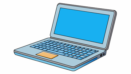Fototapete - A midrange laptop computer with a 15inch screen standard keyboard layout and a touchpad for navigation. It has a basic processor and is suitable for. Cartoon Vector