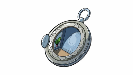 Poster - A mysterious silver locket with intricate engravings on its surface. The latch is slightly rusted and the hinge creaks when od revealing a small faded. Cartoon Vector