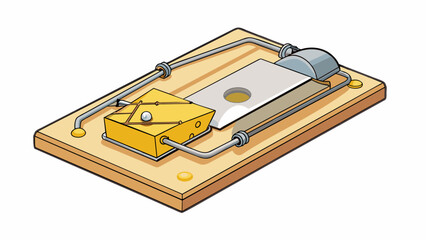 Fototapete - A mouse laid out on a wooden floor ready to snap shut at the slightest disturbance. The is made of a wooden base a metal wire and a small piece of. Cartoon Vector