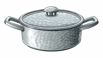 Fototapete - An aluminum pot with a hammered texture on the exterior. It has a wide flat base and two long handles on either side making it perfect for stovetop. Cartoon Vector