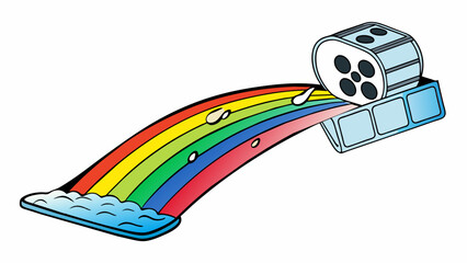 Poster - An oily film that floats on the surface of water causing rainbows to form when hit by direct sunlight. It is a result of natural seepage or humanmade. Cartoon Vector