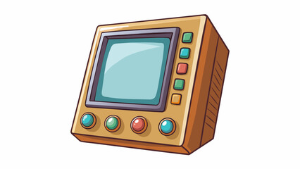 Fototapete - An oldfashioned boxy screen with a thick frame and chunky buttons on the side. The display is slightly grainy and the colors appear slightly faded but. Cartoon Vector