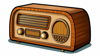 Poster - An oldfashioned wooden radio the centerpiece of a living room adorned with intricate carvings and fueled by the warm glow of the tube that produces. Cartoon Vector