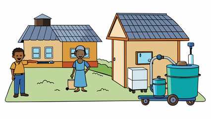 Poster - An organizations mission is to provide clean water to rural communities. They design and distribute specially designed water filters that are portable. Cartoon Vector