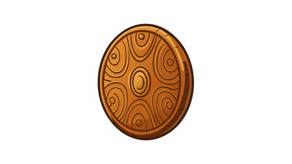 Poster - An ovalshaped button made of smooth polished wood with intricate etchings on its surface. It has a warm earthy tone and feels sy when pressed.. Cartoon Vector