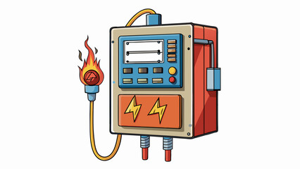 Poster - An outdated and malfunctioning electrical panel increasing the risk of fire and electrical accidents.. Cartoon Vector