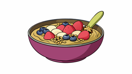 Poster - A nutritious smoothie bowl filled with blended fruits topped with a sprinkle of granola and a dollop of almond butter. The smoothie is thick and. Cartoon Vector