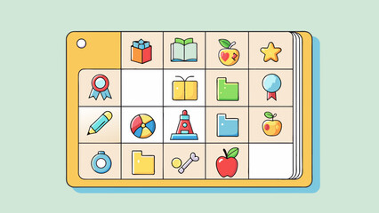 Poster - A page with a plain white background and a grid of colorful squares. Each square is filled with a different letter of the alphabet which is written in. Cartoon Vector