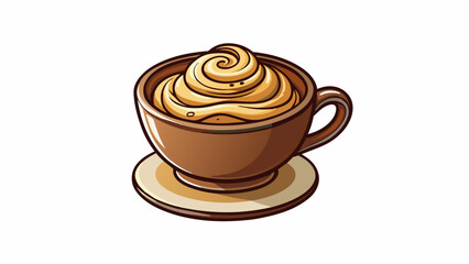 Poster - A perfectly crafted cup of coffee with a rich aroma and velvety texture. The foam on top is expertly swirled and small decorative patterns adorn the. Cartoon Vector