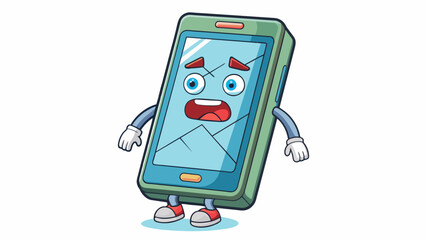 Poster - A phone with a cracked screen slow processing speed and a dying battery.. Cartoon Vector