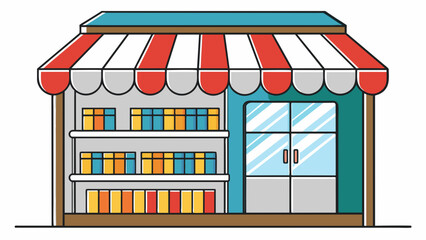 Poster - A physical storefront with shelves lined with various products each bearing a unique stock keeping unit SKU barcode. The stores inventory is organized. Cartoon Vector