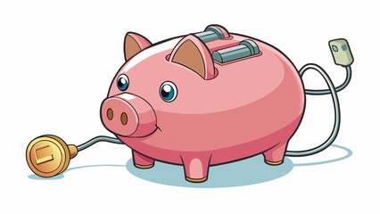Poster - A piggy bank with a slot on top and a plug on the bottom. The piggy bank is a physical object that represents the concept of saving and storing money.. Cartoon Vector