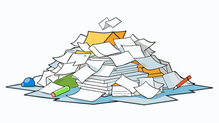 Poster - A pile of cled papers tered and haphazard with scribbled notes and unfinished tasks written on them symbolizing the chaotic and tered mental state. Cartoon Vector