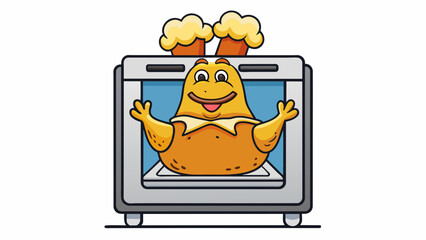 Poster - A plump goldenbrown chicken roasting in the oven emitting a mouthwatering aroma.. Cartoon Vector