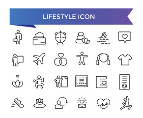 Wall Mural - Lifestyle icon collection. Related to healthy lifestyle, diet, exercise, sleep, relationships, running, routine, self-care, culture and hobbies icons. Line icon set.