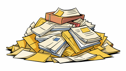 Poster - A pile of yellowed newspapers and magazines stacked haphazardly representing a cluttered and disorganized mind of old age.. Cartoon Vector