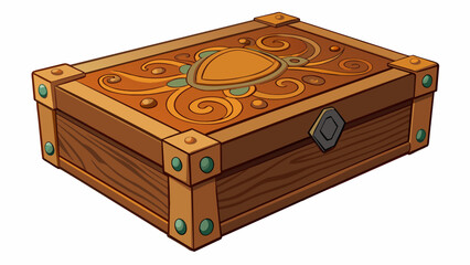 Fototapete - A rectangular box with a hinged lid made of wood and decorated with intricate patterns on the outside.. Cartoon Vector