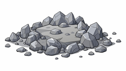 Poster - A rocky ground with jagged gray boulders jutting out at odd angles. The surface is uneven and difficult to walk on with small pebbles tered in between. Cartoon Vector