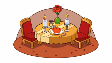 Poster - A romantic dinner date at a cozy restaurant A small table lit by a flickering candle with a vase of freshly picked flowers as the centerpiece. The. Cartoon Vector