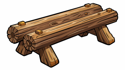 Poster - A rustic bench constructed from rough unfinished logs featuring a worn weathered surface and showcasing the natural knots and textures of the wood.. Cartoon Vector