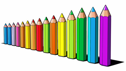 Poster - A row of colorful pencils p neatly from smallest to largest creating a gradient of colors.. Cartoon Vector
