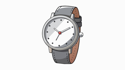 Fototapete - A silver watch with a simple round face and basic hour and minute hands. It has a leather band and does not have any additional features like a. Cartoon Vector