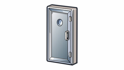 Poster - A shiny silver door with a small peephole in the center. Its surface was almost mirrorlike with no visible handle or .. Cartoon Vector