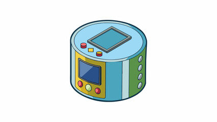 Poster - A small cylindrical device with various buttons and a screen on the front.. Cartoon Vector
