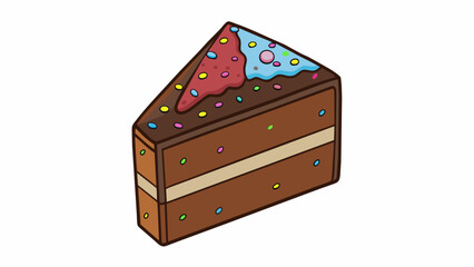 Fototapete - A slice of moist chocolate cake topped with creamy frosting and sprinkles. The cake is perfectly split in half to reveal a layer of frosting in the. Cartoon Vector