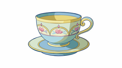 Poster - A small delicate teacup sat on the table its intricate floral design and delicate handle giving it an air of elegance.. Cartoon Vector