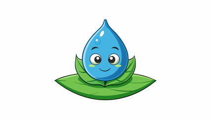 Poster - A small round spot of water on a leaf after a refreshing rain. The water droplet glistens in the sunlight perfectly reflecting the surrounding. Cartoon Vector