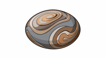 Fototapete - A small round pebble with a swirling pattern of shades of brown and gray. Its surface is polished and shiny showing years of being tumbled in a river.. Cartoon Vector