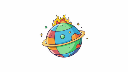 Fototapete - A small round object made up of different colored layers resembling a tiny planet. As a flame approaches the layers begin to separate and react. Cartoon Vector