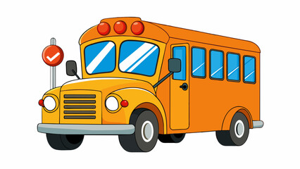 Poster - A small school bus in a bold shade of orange equipped with a crossing arm flashing lights and a stop sign to ensure the safety of students getting on. Cartoon Vector