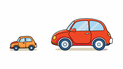 Fototapete - A small toy car parked next to a real car showcasing the significant difference in size between the two vehicles.. Cartoon Vector