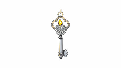 Poster - A small silver key dangled from a delicate chain its intricate designs glinting in the soft candlelight.. Cartoon Vector