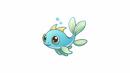 Aufkleber - A small translucent fish with delicate fluttery fins and a tiny bulbous body floating near the surface of a tranquil lake occasionally splashing. Cartoon Vector