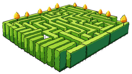 Fototapete - A sprawling maze made of tall hedges with twists and turns that seem neverending. Its easy to get lost and disoriented in this challenging puzzle.. Cartoon Vector