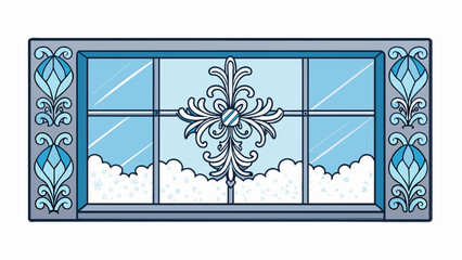 Aufkleber - A spot of frost on a window creating a delicate lacy pattern against the glass. The intricate design is the result of the condensation and cold. Cartoon Vector