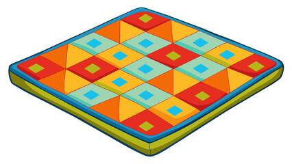 Poster - A squareshaped picnic blanket made of soft and durable fabric with a bright and colorful pattern of geometric shapes perfect for a day out at the. Cartoon Vector