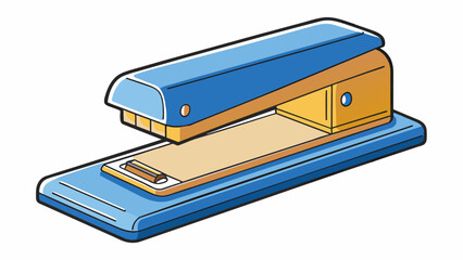 Fototapete - A staplers primary function is to secure papers together. It has a rectangular base with a hinged metal arm that is pressed down to staple papers.. Cartoon Vector