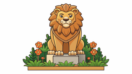 Aufkleber - As you explore the park you pass by a majestic statue of a noble lion. Its fierce expression and intricate details make it a striking centerpiece. Cartoon Vector