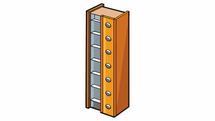 Poster - A tall narrow bookshelf made of heavy metal bolted securely to the wall for stability and safety.. Cartoon Vector