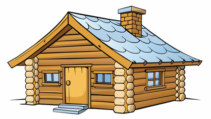 Poster - A tall rectangular structure made of roughhewn logs with a sloping roof and a stone chimney rising from the center. The logs are tightly stacked and. Cartoon Vector