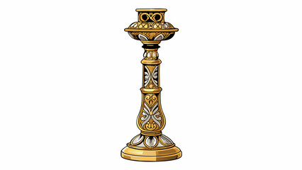 Aufkleber - A tall decorative candle holder with elaborate designs etched into its shimmering gold surface. It radiates a sense of luxury and opulence.. Cartoon Vector