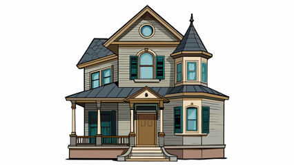 Poster - A thick and creamy white paint giving a stark contrast to the dark and weathered shutters on a Victorianstyle house.. Cartoon Vector