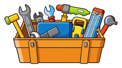 Fototapete - A toolbox filled with a variety of tools including hammers screwdrivers and wrenches representing a career in building or construction.. Cartoon Vector
