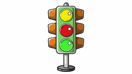 Fototapete - A traffic signal with three lights red yellow and green providing drivers with the option to stop prepare to stop or go.. Cartoon Vector