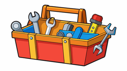 Aufkleber - A toolbox full of tools in various sizes and shapes representing the duty of being handy and able to fix things around the house.. Cartoon Vector